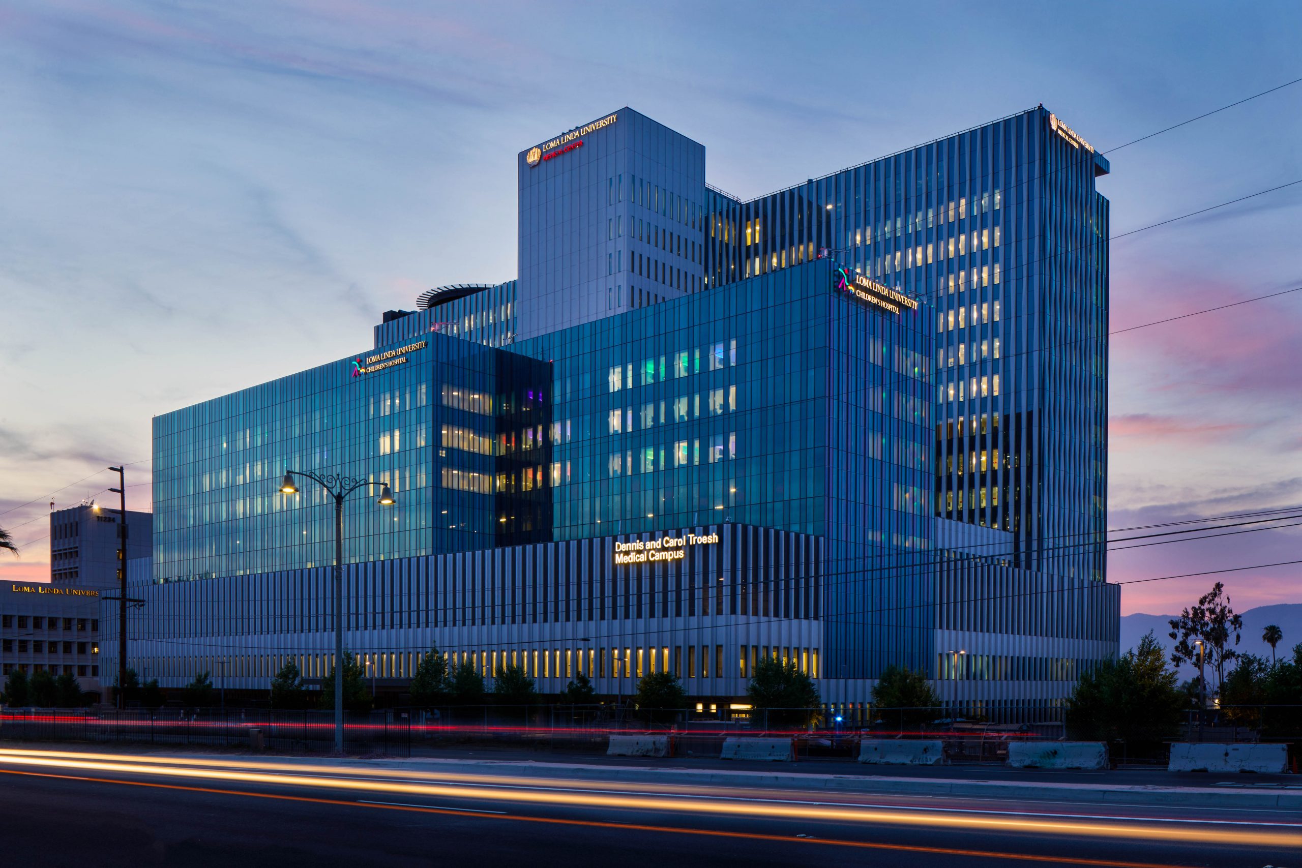 Dennis and Carol Troesh Medical Campus at dusk
